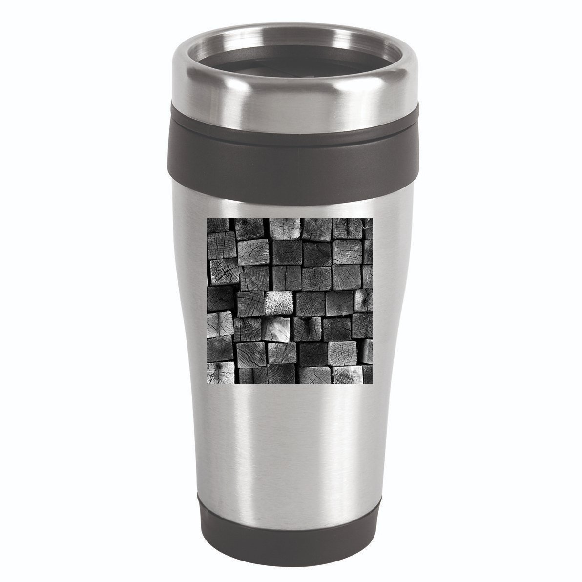 Black and white wood Bricks texture Pattern  16oz Travel Tumbler