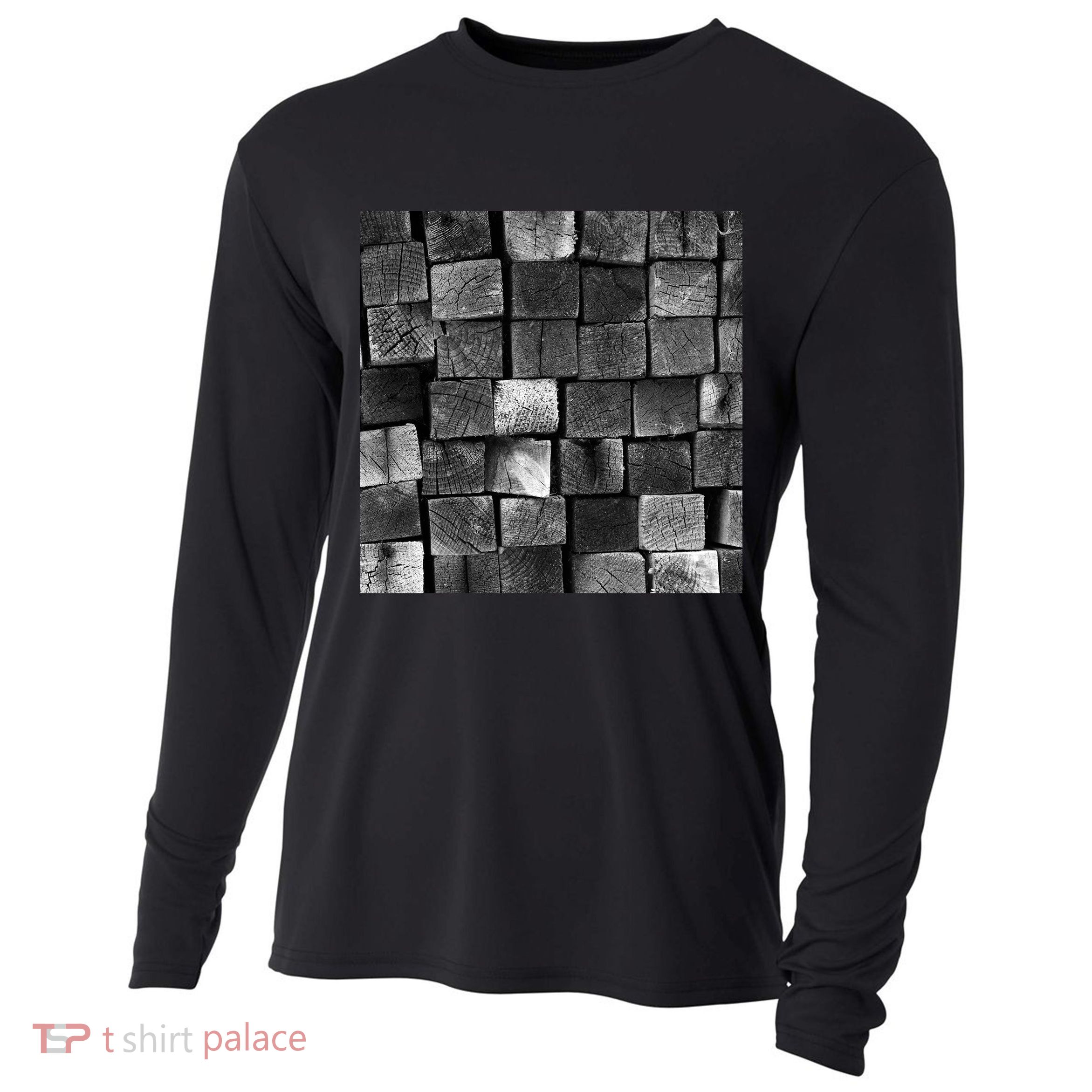 Black and white wood Bricks texture Pattern  Cooling Performance Long Sleeve Crew