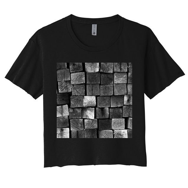 Black and white wood Bricks texture Pattern  Crop Top