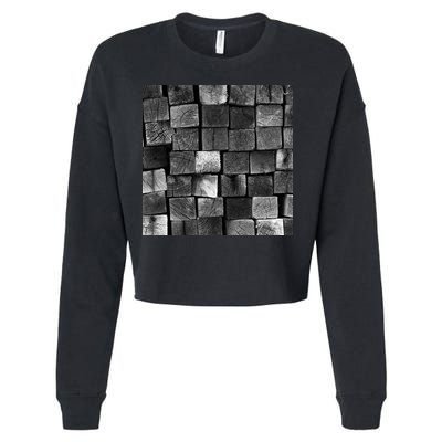 Black and white wood Bricks texture Pattern  Cropped Pullover Crew