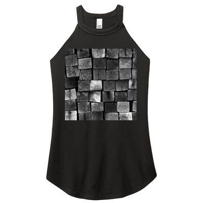 Black and white wood Bricks texture Pattern  Women's Perfect Tri Rocker Tank