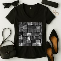 Black and white wood Bricks texture Pattern  Women's V-Neck T-Shirt