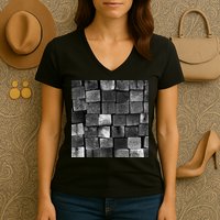 Black and white wood Bricks texture Pattern  Women's V-Neck T-Shirt