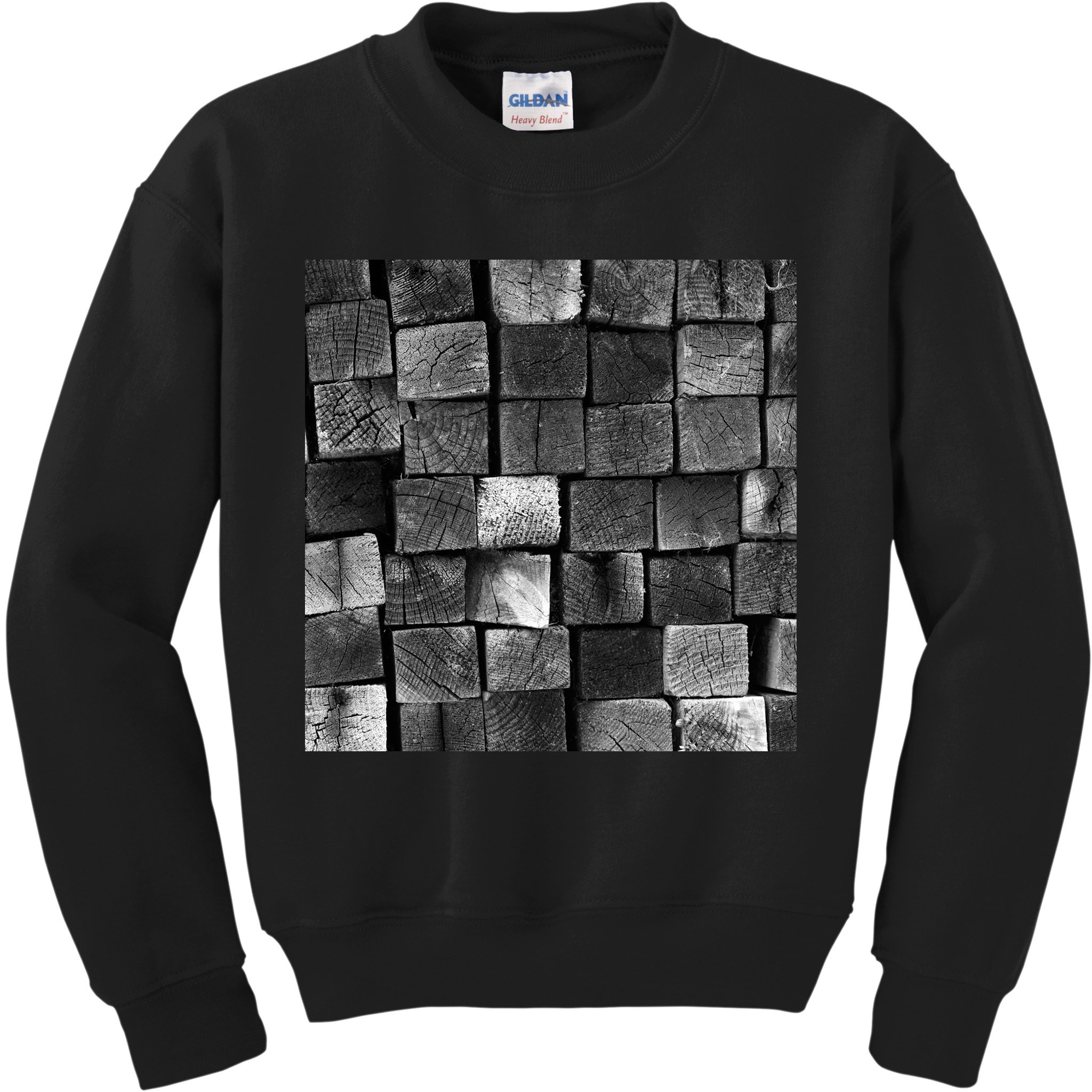 Black and white wood Bricks texture Pattern  Kids Sweatshirt