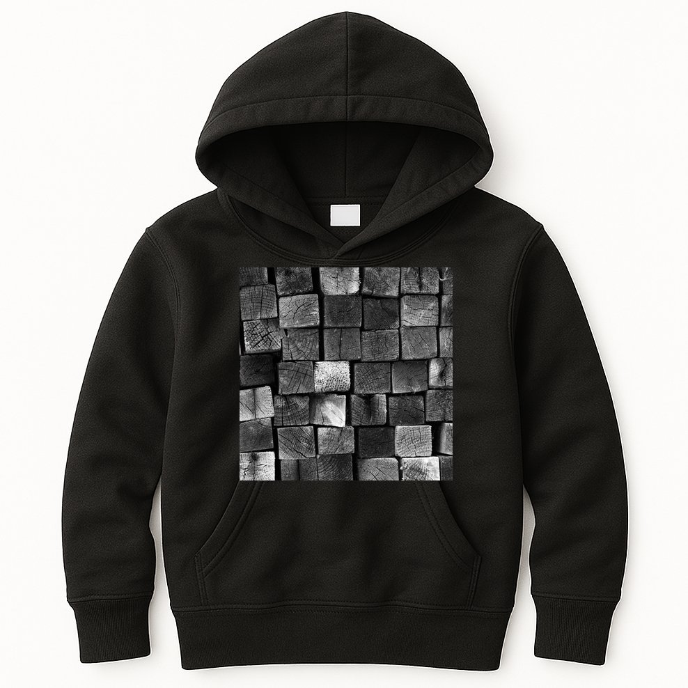 Black and white wood Bricks texture Pattern  Kids Hoodie