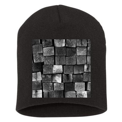 Black and white wood Bricks texture Pattern  Short Acrylic Beanie