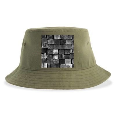 Black and white wood Bricks texture Pattern  Sustainable Bucket Hat