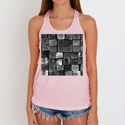 Black and white wood Bricks texture Pattern  Women's Knotted Racerback Tank