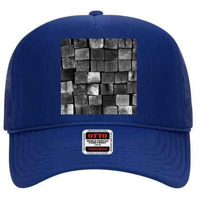 Black and white wood Bricks texture Pattern  High Crown Mesh Back Trucker Hat