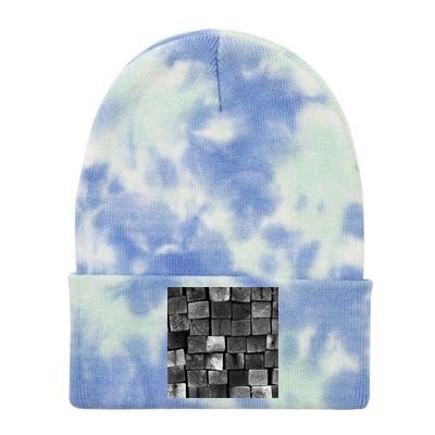 Black and white wood Bricks texture Pattern  Tie Dye 12in Knit Beanie