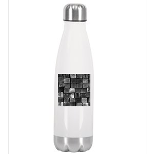 Black and white wood Bricks texture Pattern  Stainless Steel Insulated Water Bottle