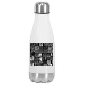 Black and white wood Bricks texture Pattern  Stainless Steel Insulated Water Bottle