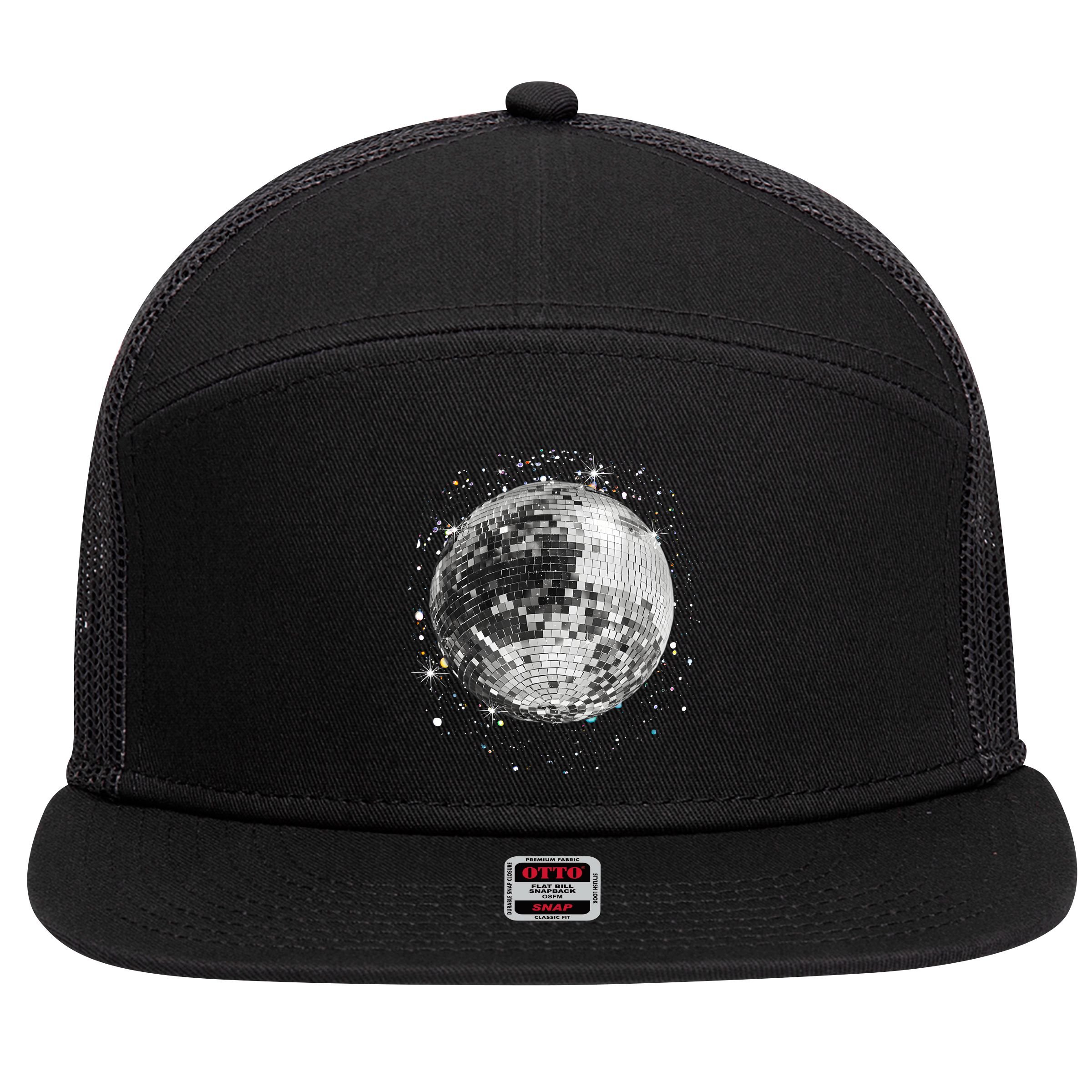 Black And White Disco Ball Club Retro 7 Panel Mesh Trucker Snapback Hat