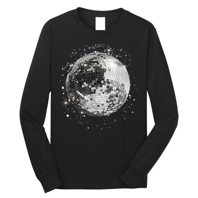 Black And White Disco Ball Club Retro Long Sleeve Shirt