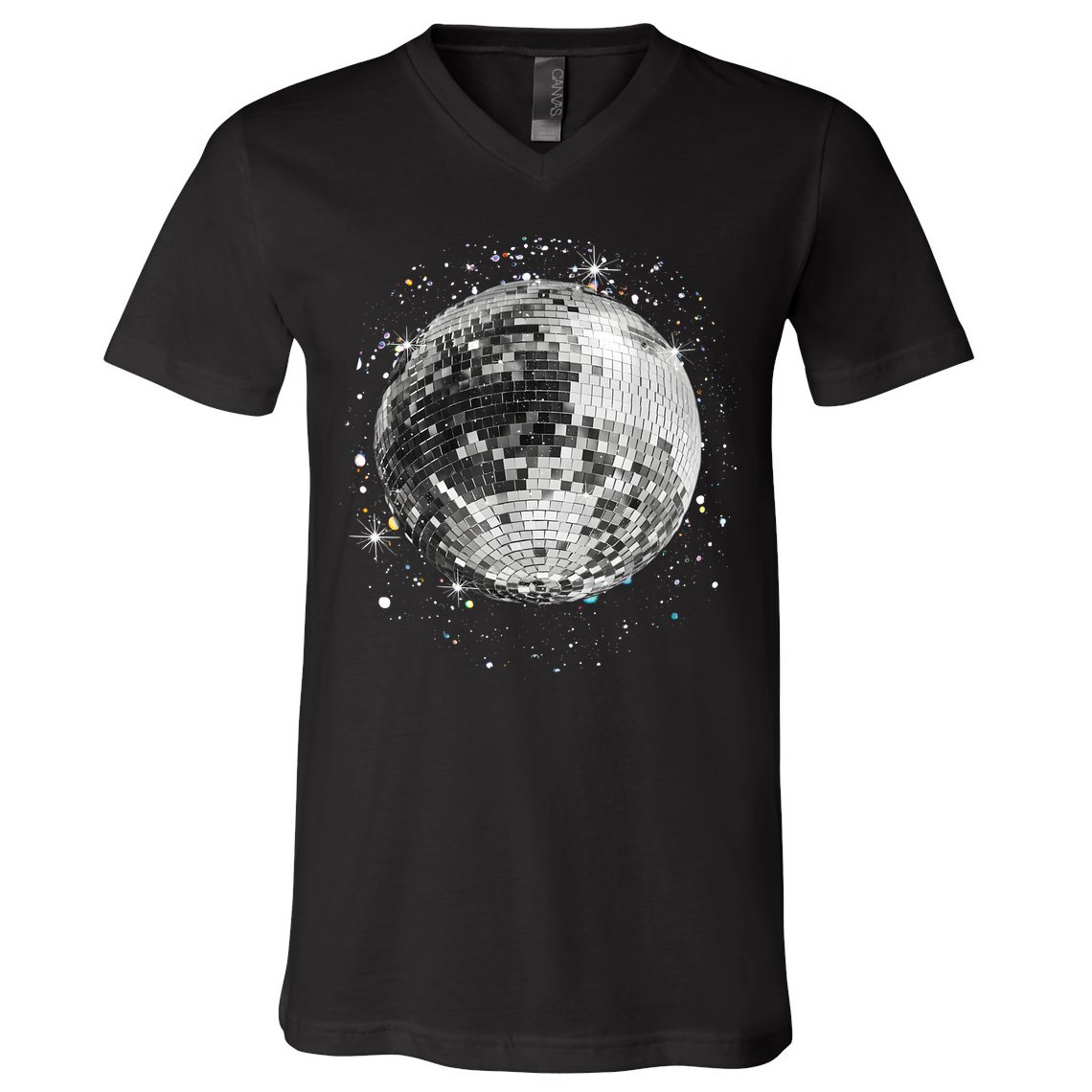 Black And White Disco Ball Club Retro V-Neck T-Shirt