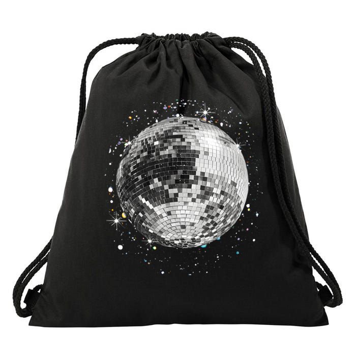 Black And White Disco Ball Club Retro Drawstring Bag