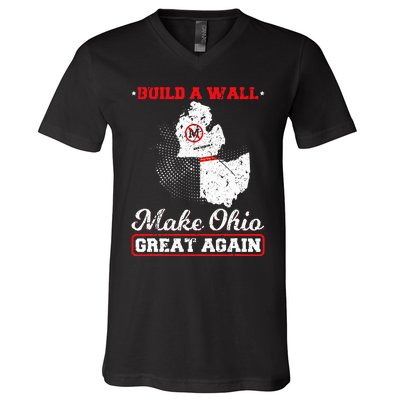 Build A Wall Make Ohio Great Again Funny State Gift Parody V-Neck T-Shirt