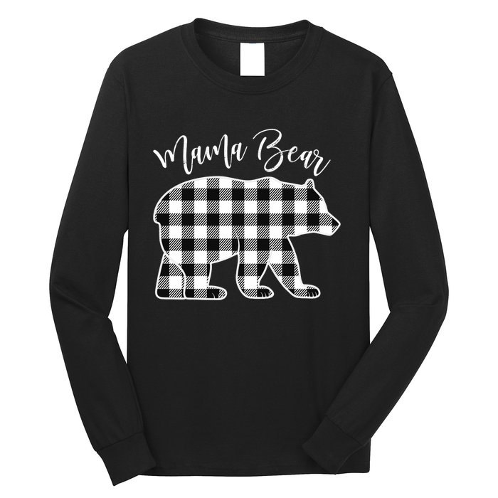 Black And White Buffalo Plaid Mama Bear Christmas Pajama Long Sleeve Shirt