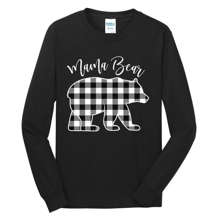 Black And White Buffalo Plaid Mama Bear Christmas Pajama Tall Long Sleeve T-Shirt