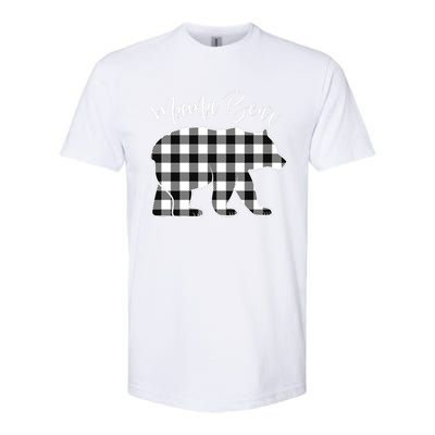 Black And White Buffalo Plaid Mama Bear Christmas Pajama Softstyle CVC T-Shirt