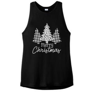 Black And White Buffalo Plaid Merry Christmas Xmas Tree Ladies PosiCharge Tri-Blend Wicking Tank