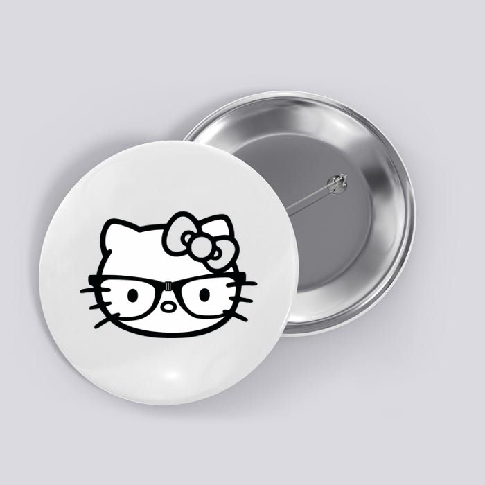 Black And White Cute Kitten Nerd Glasses Button