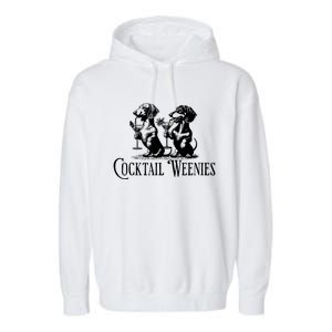 Black And White Illustration Of Two Anthropomorphic Dachshunds Standing Upright Garment-Dyed Fleece Hoodie