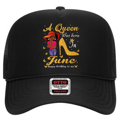 Birthday Afro Wo Sun Hat A Queen Was Born In June High Crown Mesh Back Trucker Hat