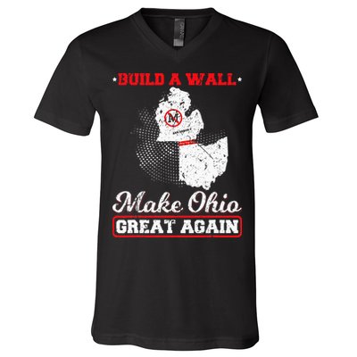 Build A Wall Make Ohio Great Again Funny State Gift Parody V-Neck T-Shirt