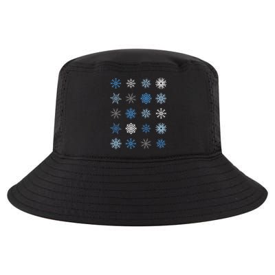 Blue And White Snowflakes Stacked Christmas Great Gift Cool Comfort Performance Bucket Hat