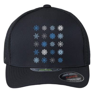 Blue And White Snowflakes Stacked Christmas Great Gift Flexfit Unipanel Trucker Cap