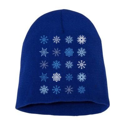 Blue And White Snowflakes Stacked Christmas Great Gift Short Acrylic Beanie