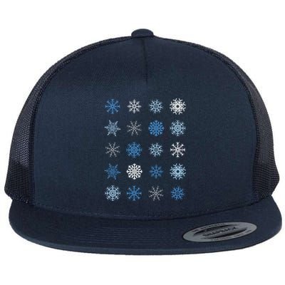 Blue And White Snowflakes Stacked Christmas Great Gift Flat Bill Trucker Hat