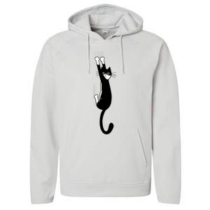 Black And White Cat Hanging On Funny Tuxedo Cat Lovers Performance Fleece Hoodie