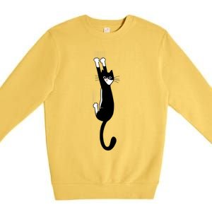 Black And White Cat Hanging On Funny Tuxedo Cat Lovers Premium Crewneck Sweatshirt