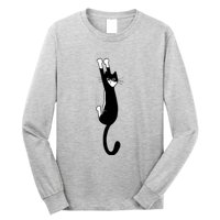 Black And White Cat Hanging On Funny Tuxedo Cat Lovers Long Sleeve Shirt