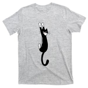 Black And White Cat Hanging On Funny Tuxedo Cat Lovers T-Shirt