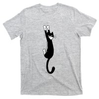 Black And White Cat Hanging On Funny Tuxedo Cat Lovers T-Shirt