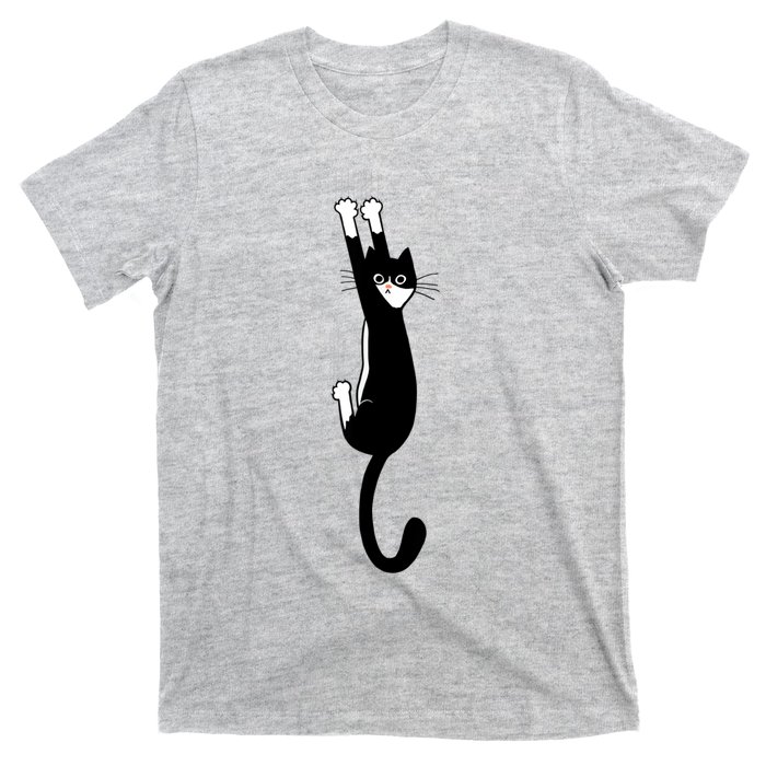 Black And White Cat Hanging On Funny Tuxedo Cat Lovers T-Shirt