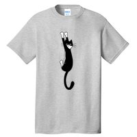 Black And White Cat Hanging On Funny Tuxedo Cat Lovers Tall T-Shirt