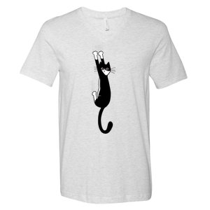 Black And White Cat Hanging On Funny Tuxedo Cat Lovers V-Neck T-Shirt