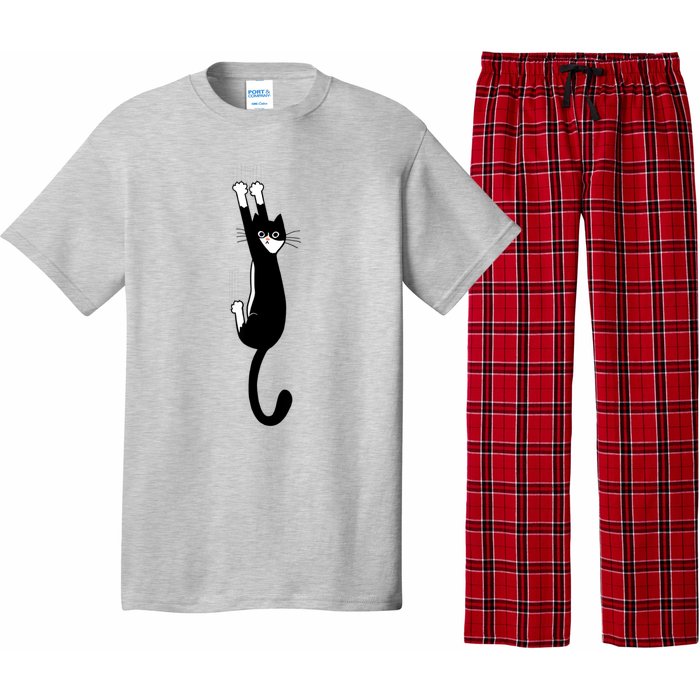 Black And White Cat Hanging On Funny Tuxedo Cat Lovers Pajama Set