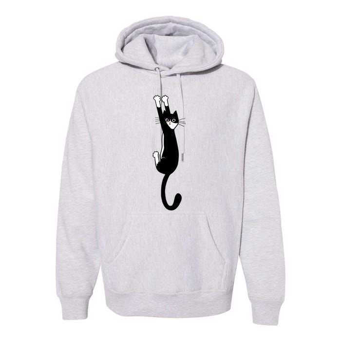 Black And White Cat Hanging On Funny Tuxedo Cat Lovers Premium Hoodie