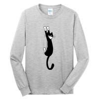 Black And White Cat Hanging On Funny Tuxedo Cat Lovers Tall Long Sleeve T-Shirt