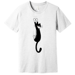 Black And White Cat Hanging On Funny Tuxedo Cat Lovers Premium T-Shirt