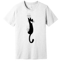 Black And White Cat Hanging On Funny Tuxedo Cat Lovers Premium T-Shirt