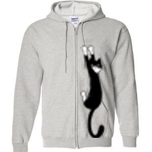 Black And White Cat Hanging On Funny Tuxedo Cat Lovers Full Zip Hoodie