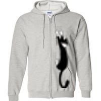 Black And White Cat Hanging On Funny Tuxedo Cat Lovers Full Zip Hoodie