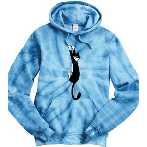 Black And White Cat Hanging On Funny Tuxedo Cat Lovers Tie Dye Hoodie