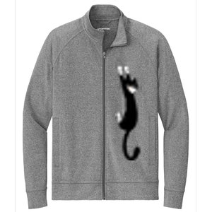 Black And White Cat Hanging On Funny Tuxedo Cat Lovers Stretch Full-Zip Cadet Jacket